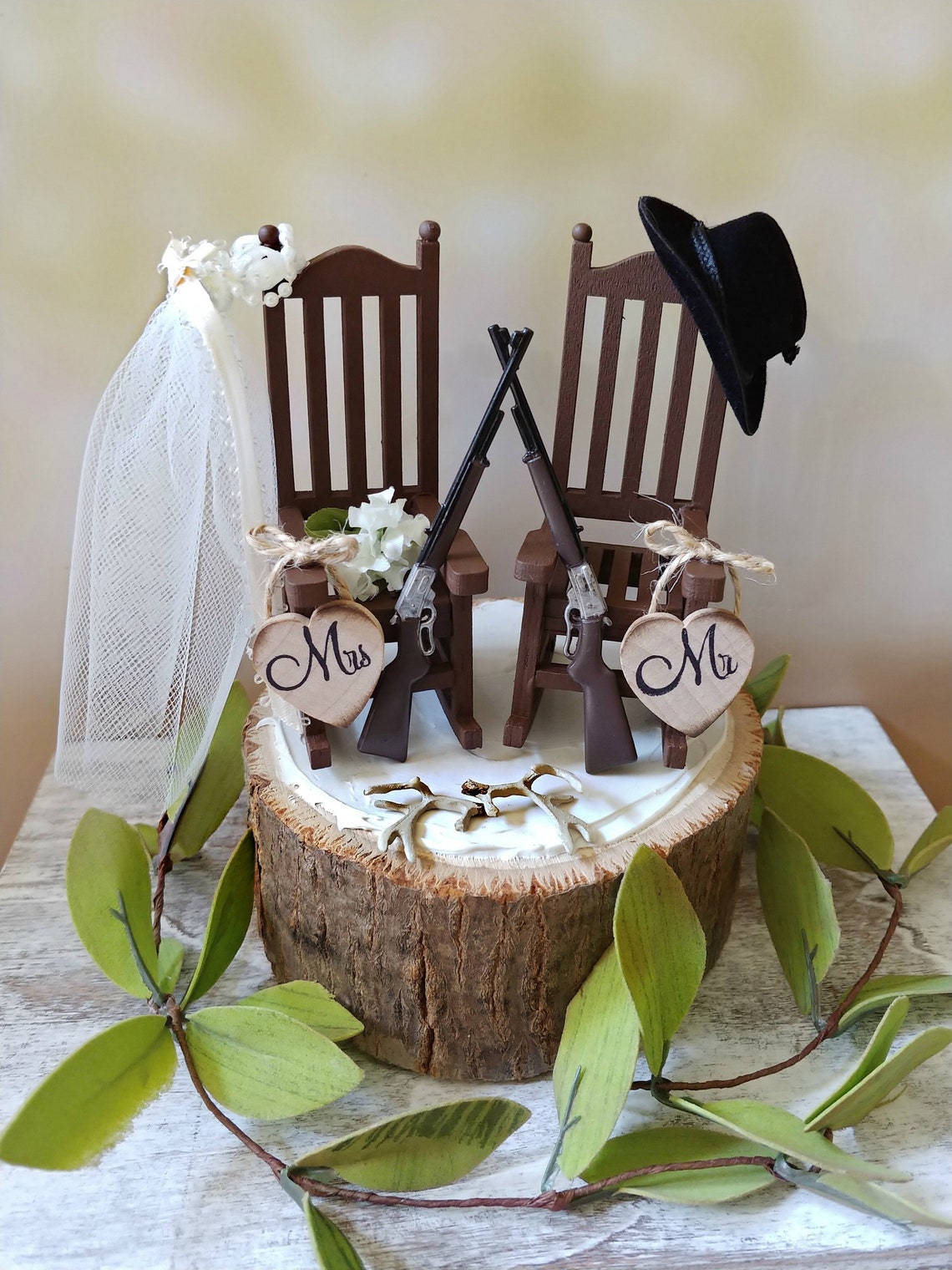 Rocking Chair Hunting Couple Wedding Cake Topper Deer Hunter Antlers ...