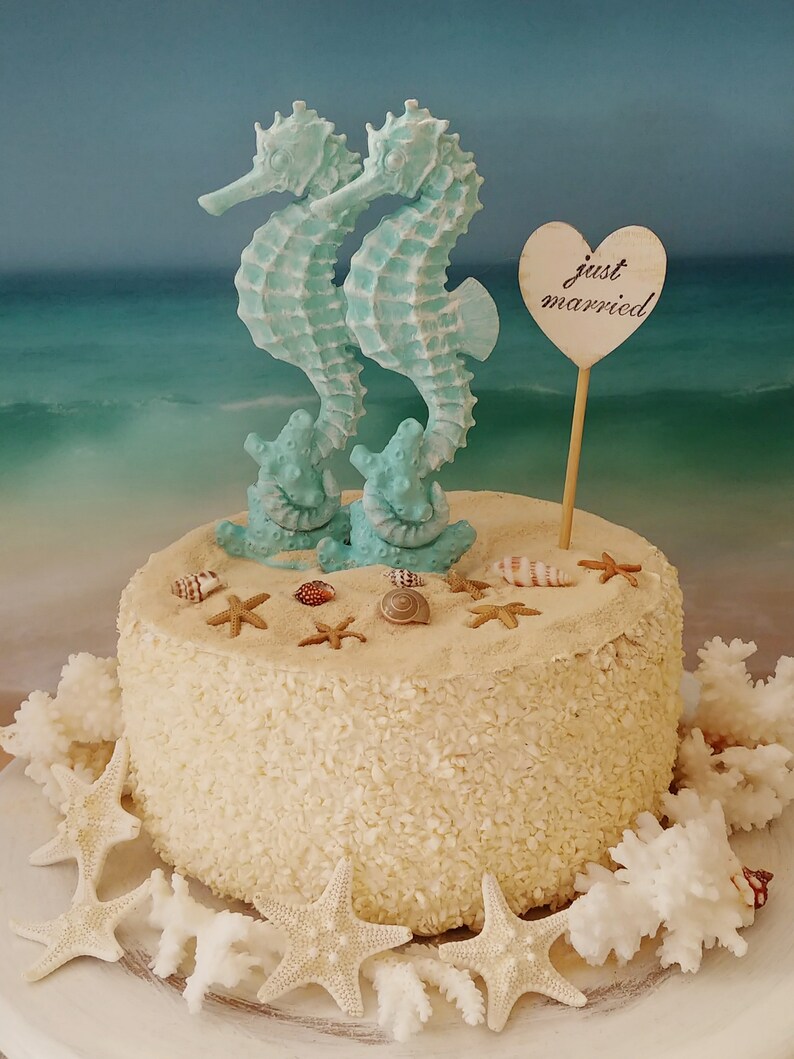 Seahorse Wedding Cake Topper Bride and Groom Beach Themed Wedding ...