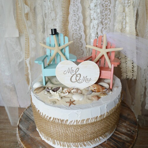 Sand Dollar Beach Themed Wedding Cake Topper Bride and Groom - Etsy