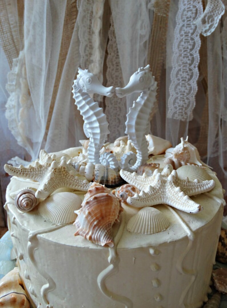 Seahorse Beach Themed Wedding Cake Topper White Beach Etsy