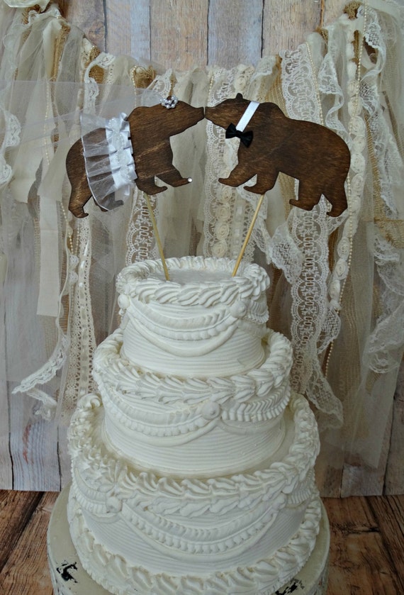 Hunting Bear Wedding Cake Topper Ivory Veil Bear Topper Bear Etsy