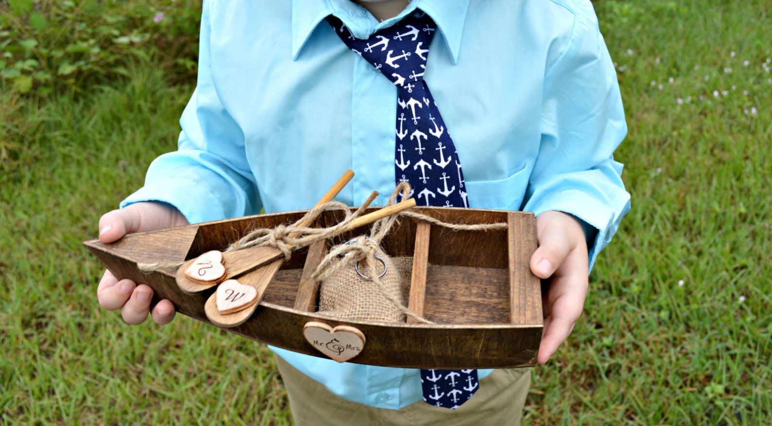 Nauticalcanoeoarsrow Boatweddingring Holderring Bowring Etsy