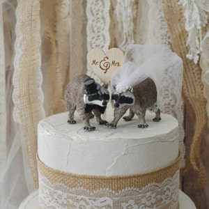 Raton Laveur Mariee Et Marie Animal Mariage Gateau Topper Bois Etsy