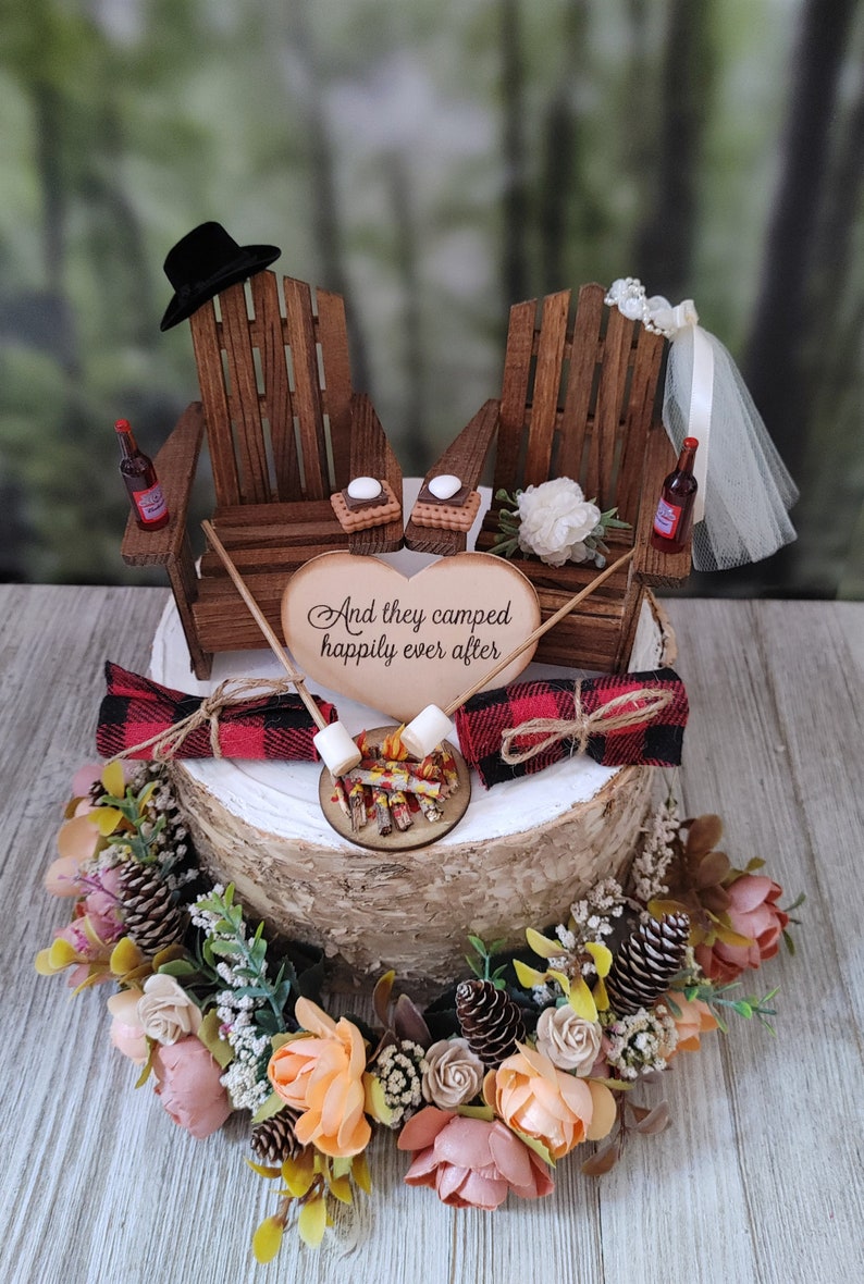 Camping Themed Wedding Cake Topper Camp Fire Smores Roasting Etsy