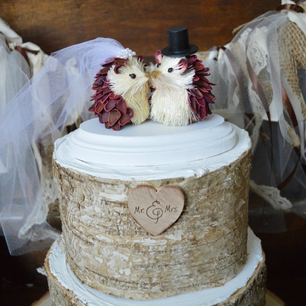 country-woodland-bride-Porcupine Wedding Cake Topper-Hedge Hog Wedding Cake Topper-Critter Cake Topper-Wedding Cake Topper