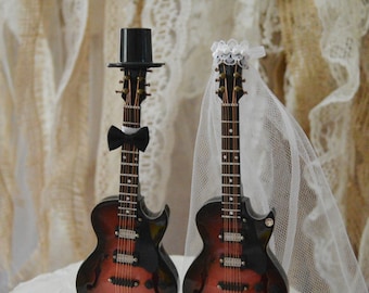 Electric guitar-wedding-cake topper-guitar-bride-groom-rock and roll-musician-player topper-music note-rock music-Gibson-band-grooms cake