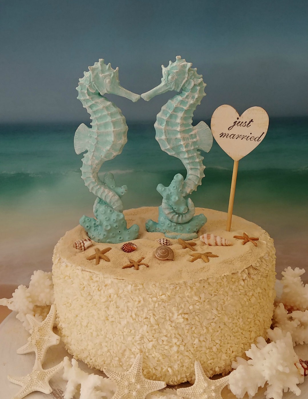 Seahorse Wedding Cake Topper Bride and Groom Beach Themed Wedding ...