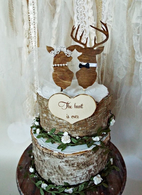 Deer Buck Doe Wedding Cake Topper Hunting Groom Deer Hunter Wood