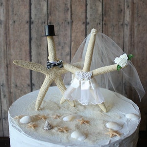 Ivory-Starfish wedding cake topper-Starfish bride and groom-Starfish wedding topper-bride and groom-Beach wedding