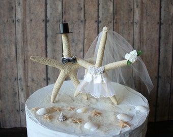 Ivory-Starfish wedding cake topper-Starfish bride and groom-Starfish wedding topper-bride and groom-Beach wedding