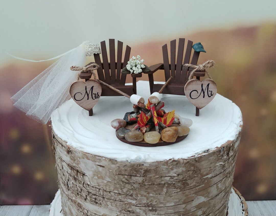 Roasting Marshmallows Small Wedding Cake Topper Hunting Camping
