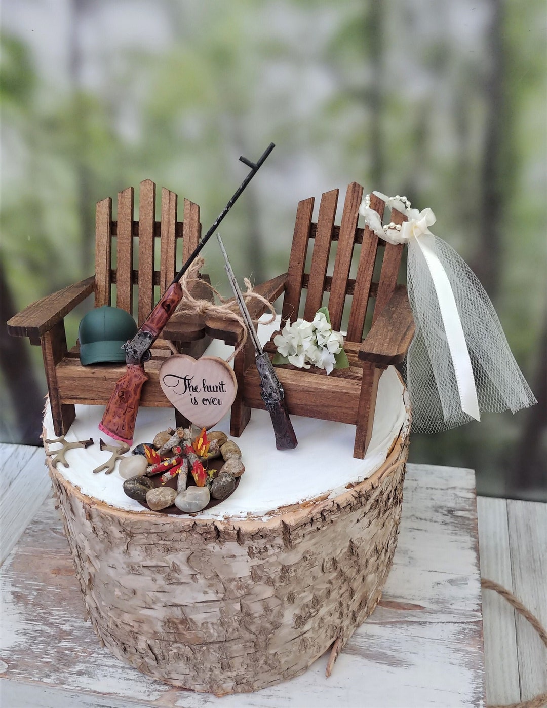 Hunting Themed Wedding Cake Topper 2 Guns Antlers Campfire Bride and ...