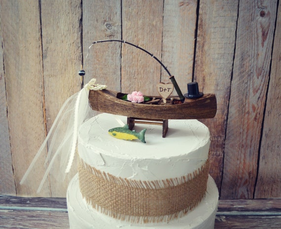 Canoe-paddle Boat-bass Fishing-fishing Groom-wedding Cake Topper
