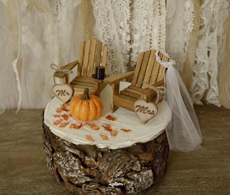 Fall Pumpkin Wedding Cake Topper Bride And Groom Autumn Themed Etsy
