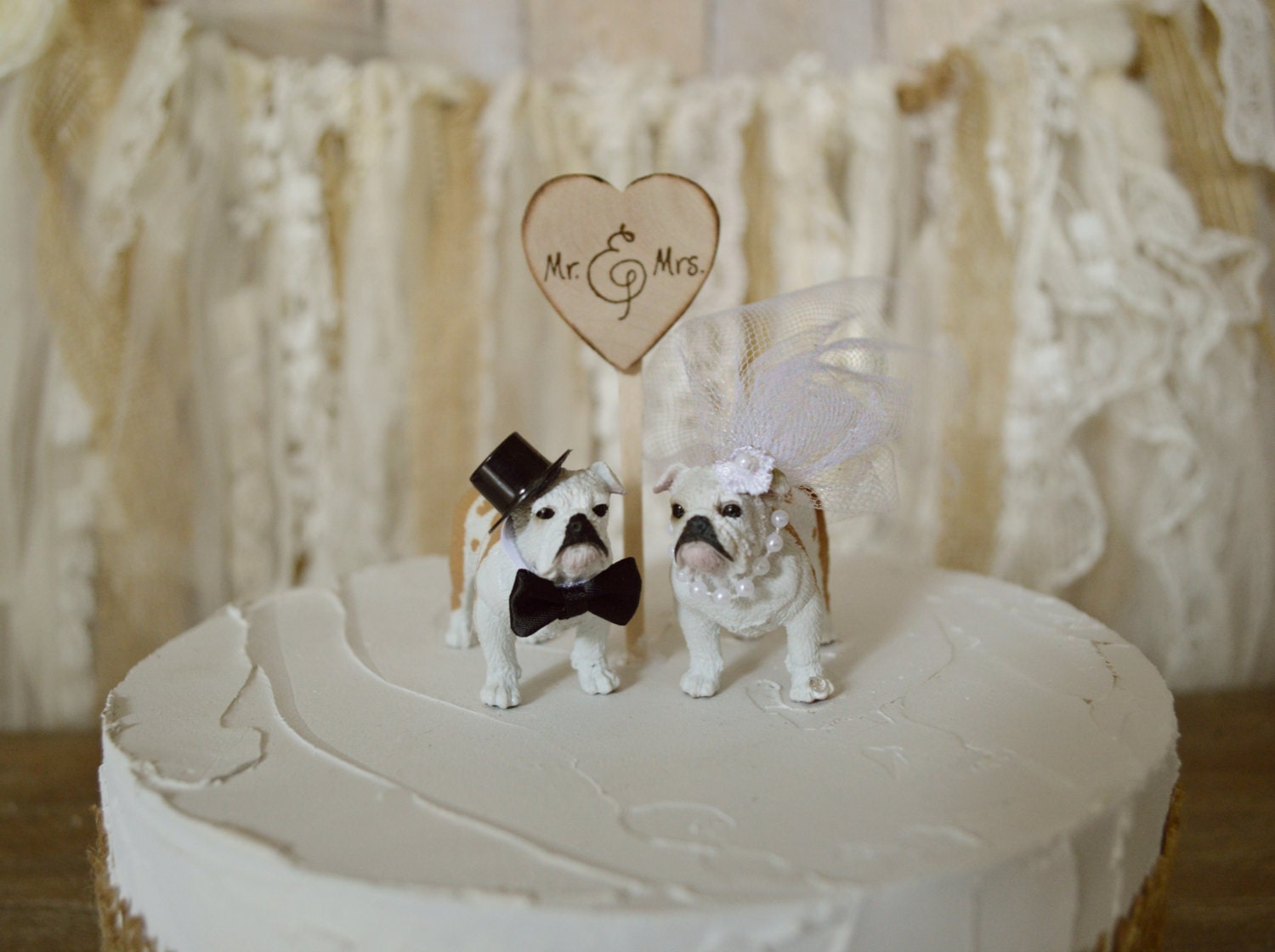 Wedding Reception Party Bulldog Lovers Couple Bride and Groom Cake Topper 