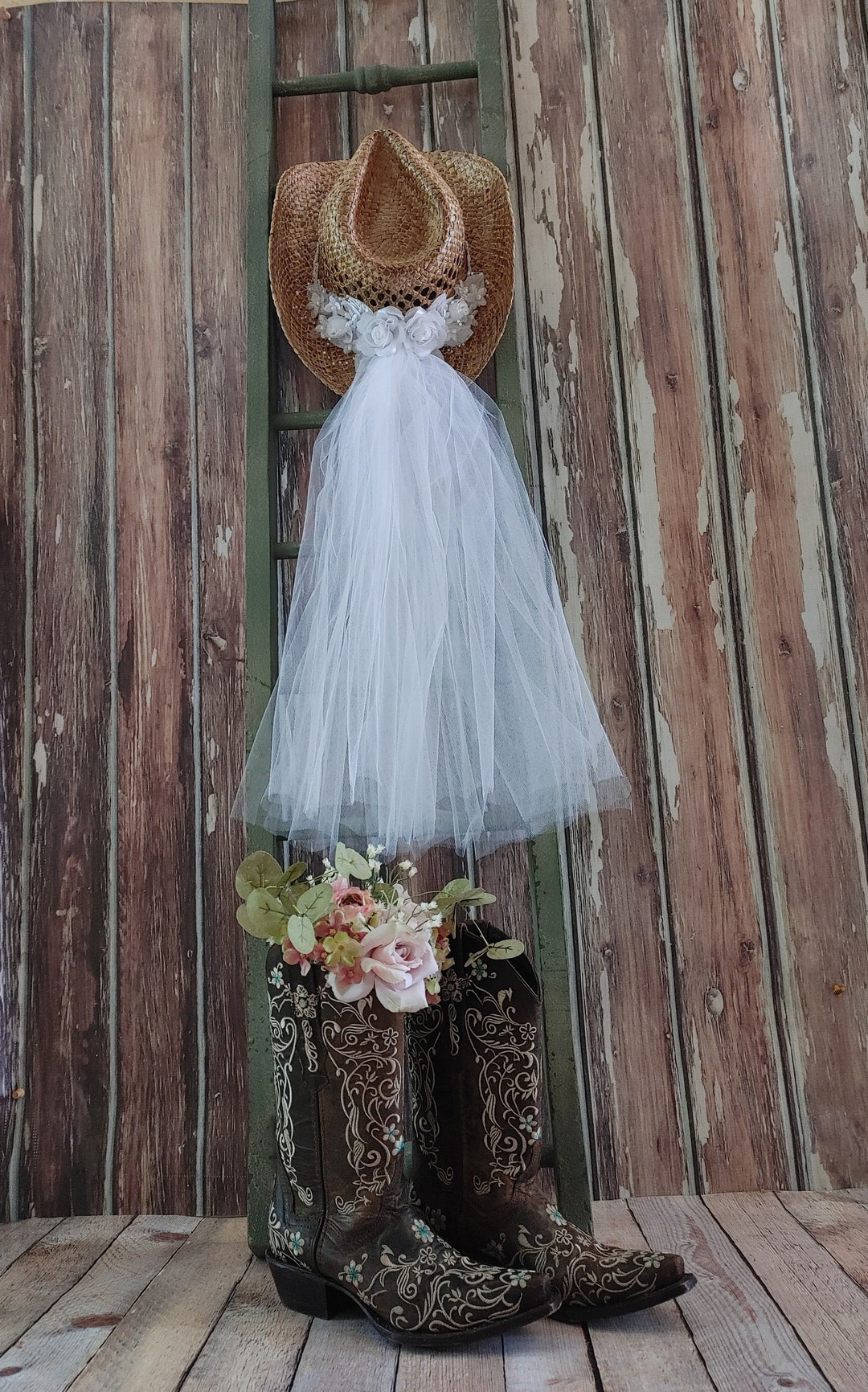 Wedding Cowgirl Hat Ivory Or White Cowgirl Hat And Veil-cowgirl