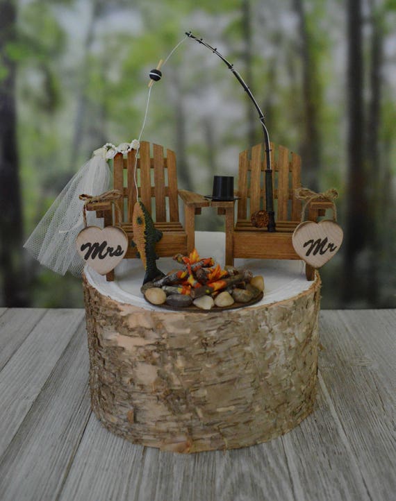 Fishing Themed Wedding Cake Topper For Rustic Country Weddings Etsy