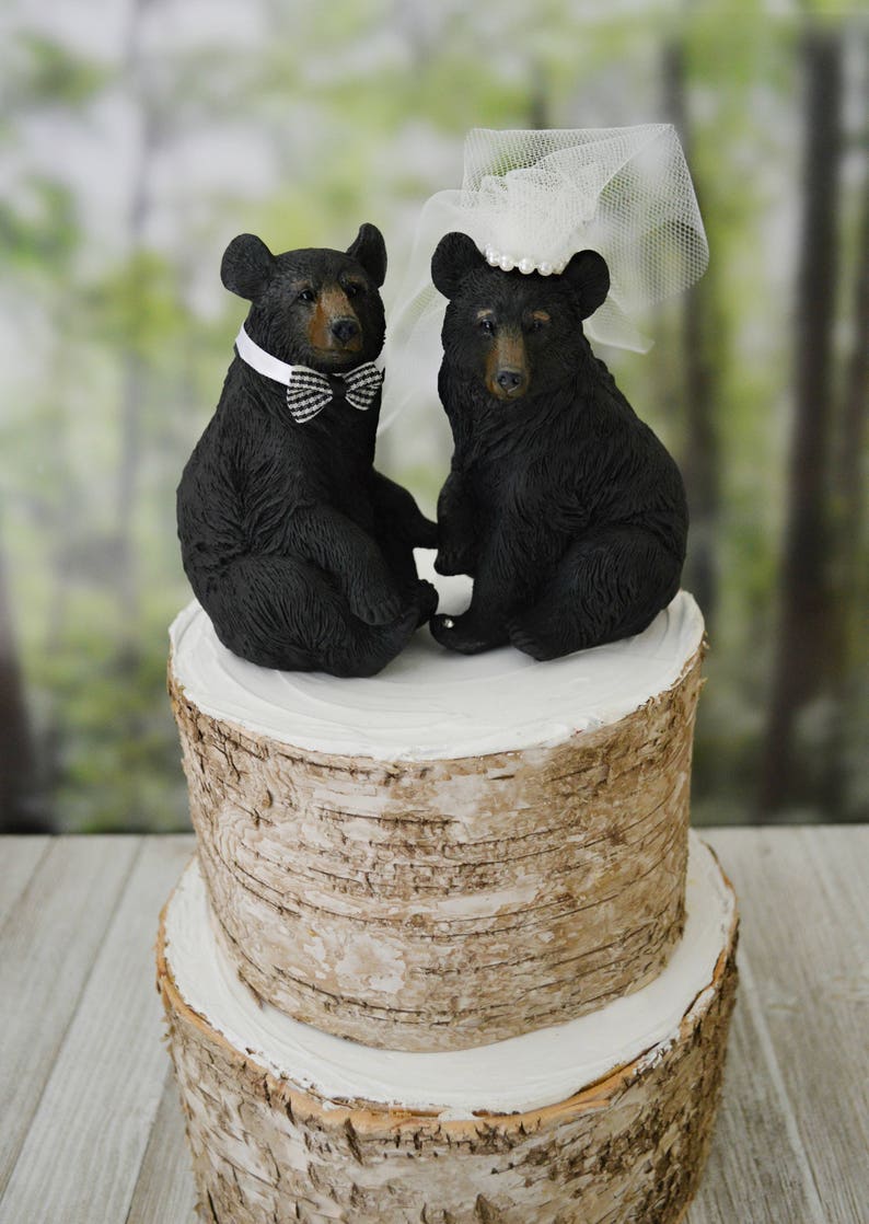 Black bear bride and groom wedding cake topper animal bear | Etsy