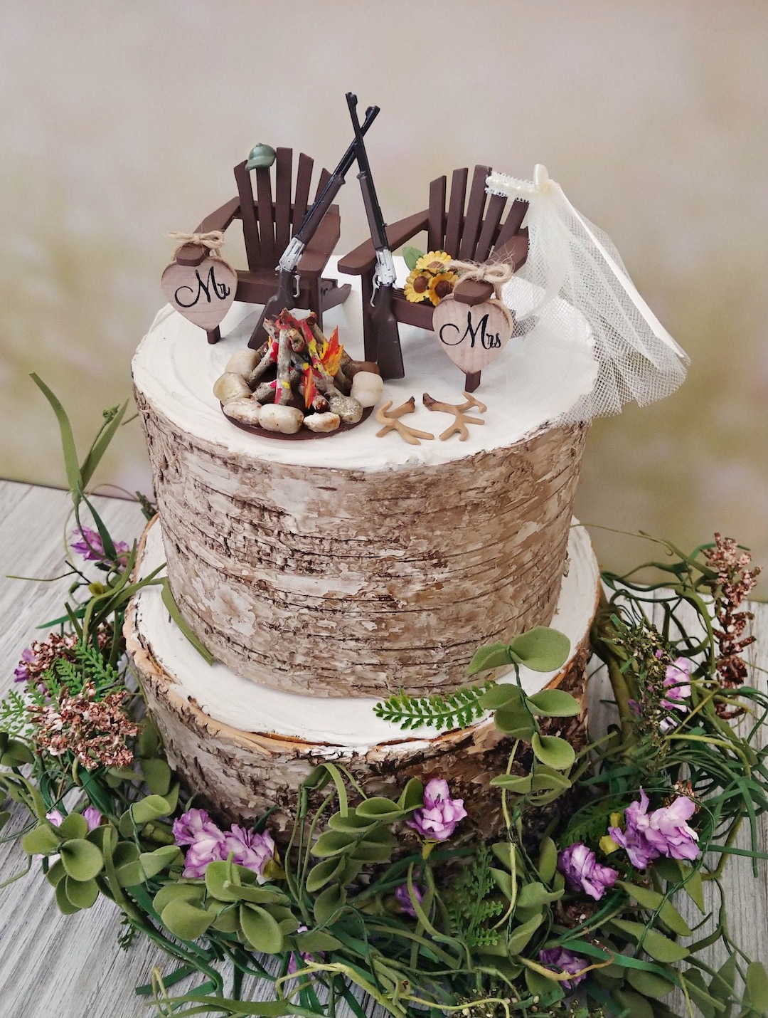 Hunting Camping Themed Wedding Cake Topper 6 Inch Cake Etsy