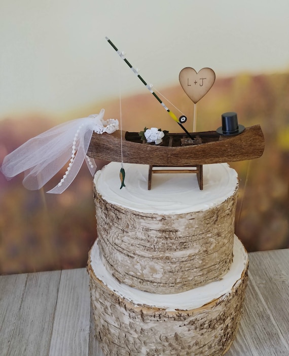 Rustic Canoe Boat Bride Groom Wedding Cake Topper Mr And Etsy