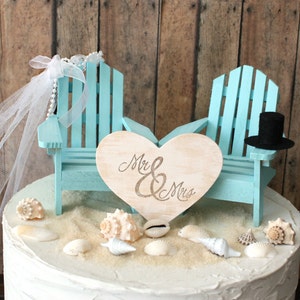 Custom Adirondack chairs wedding cake topper-beach wedding-destination wedding-beach-chairs beach wedding bride and groom aqua blue minature