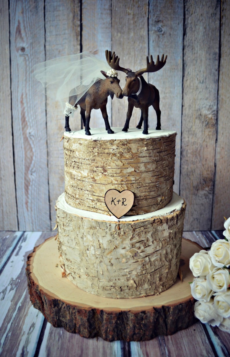 Moose wedding cake topper-Alaskan Moose-Moose cake topper-Rustic Cake topper-Hunting cake topper image 2