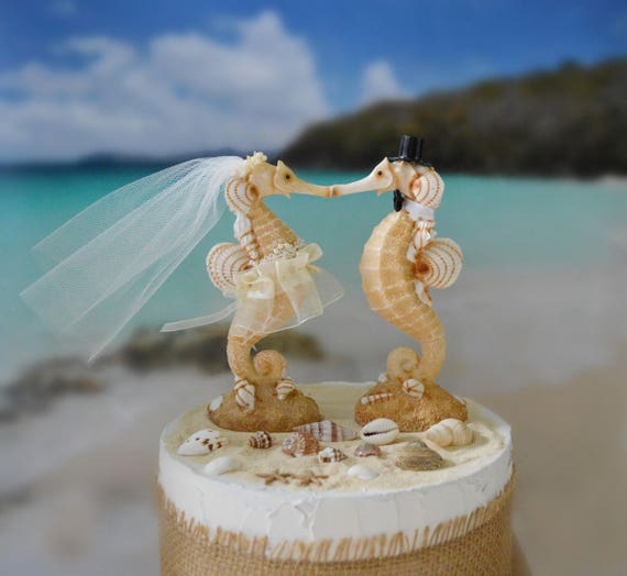 Seahorse Wedding Cake Topper Beach Wedding Kissing Seahorse Etsy