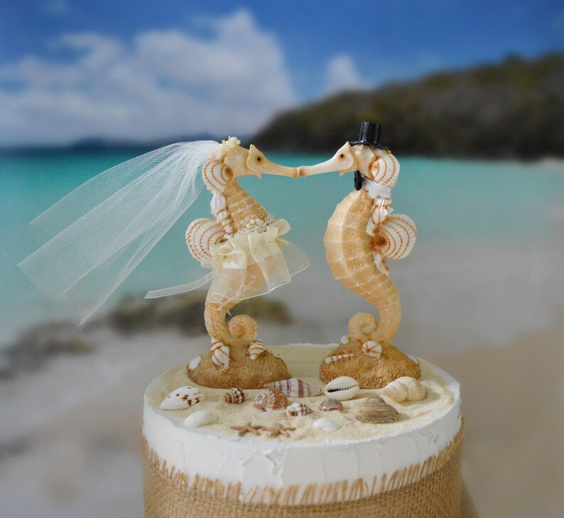 Seahorse Wedding Cake Topper Beach Wedding Kissing Seahorse Etsy