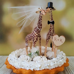 Giraffe wedding cake topper-animal-wedding cake topper-giraffe-wedding-just married-bride and groom-cake topper-custom-jungle-zoo-safari image 2