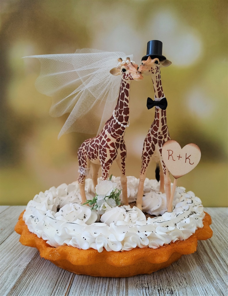 Giraffe wedding cake topper-animal-wedding cake topper-giraffe-wedding-just married-bride and groom-cake topper-custom-jungle-zoo-safari image 2