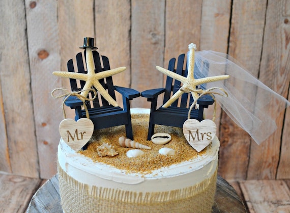 Starfish-wedding cake topper-Adirondack chairs-wood chairs-beach wedding-Mr. and Mrs.-bride-groom-beach-destination-nautical-wedding-custom