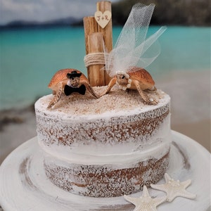 Sea turtle-bride-groom-Mr and Mrs-wedding-cake topper-beach-destination-turtle-ocean-turtle lover-starfish-grooms cake-woodland-animal image 2