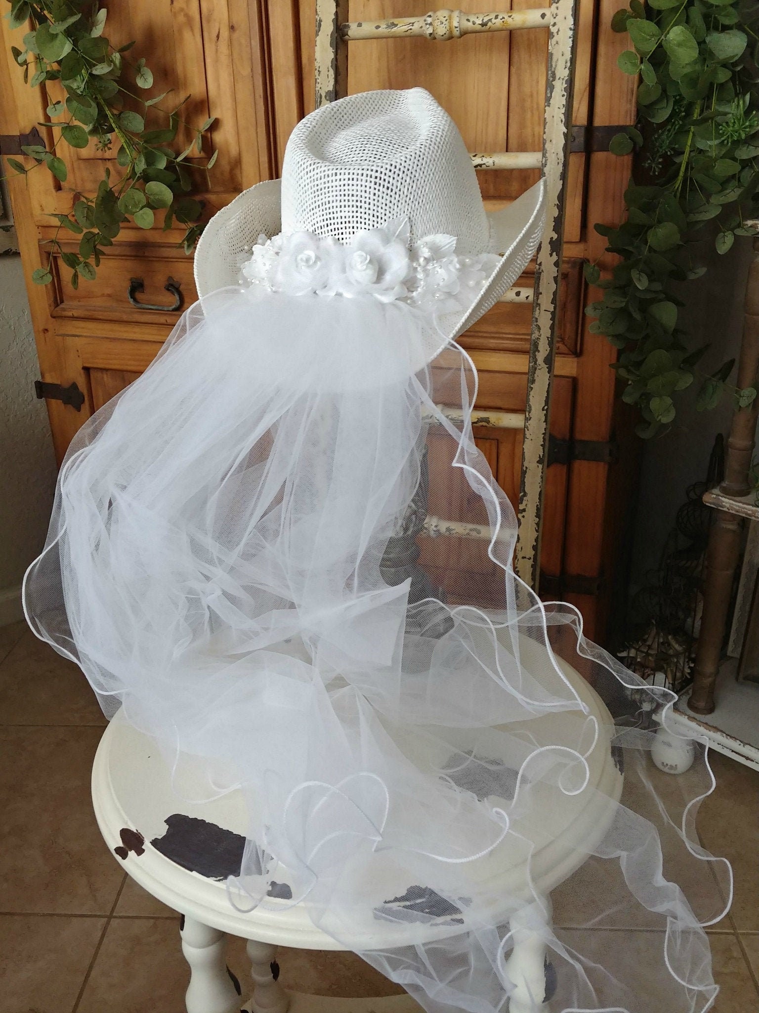 Sombrero de vaquera Novia Cowgirl Ceremonia Sombrero boda occidental boda rustica Sombrero de vaquera y velo vaquera boda Etsy Espana