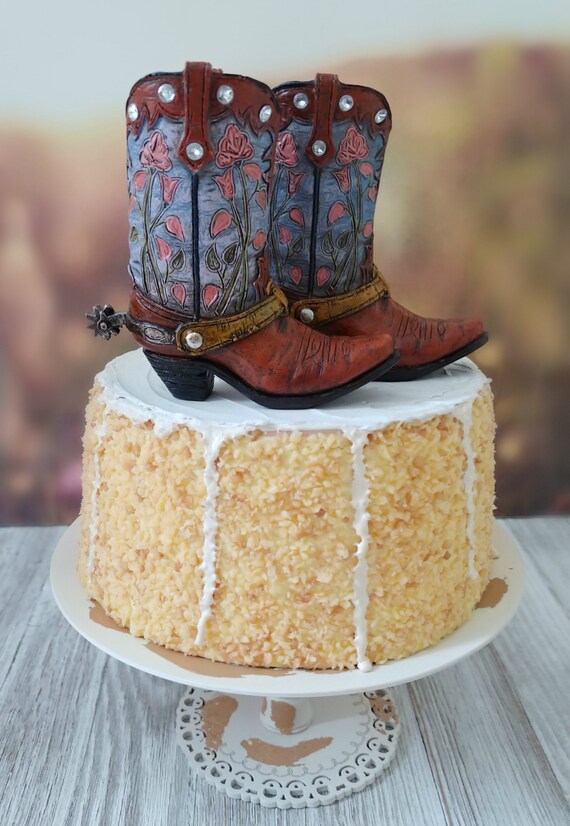 Cowgirl Boot Wedding Cake Topper Bridal Shower Purple Pink Etsy