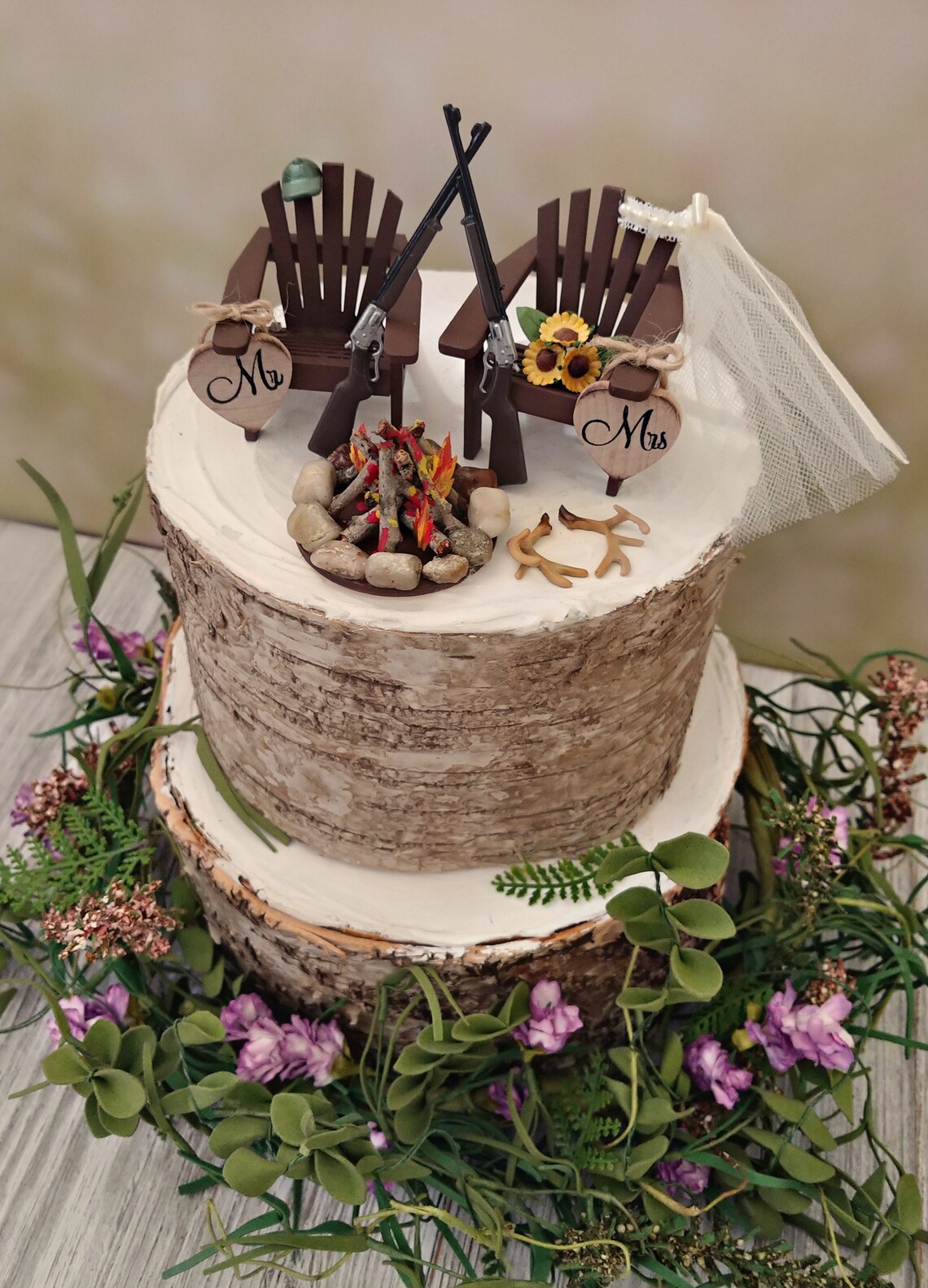Hunting Camping Themed Wedding Cake Topper 6 Inch Cake Etsy