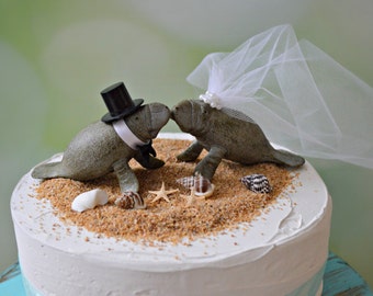 Manatee couple wedding cake topper-Beach wedding-Beach wedding topper-destination wedding-Manatees-wedding cake topper