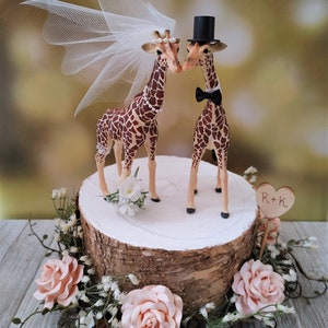 Giraffe wedding cake topper-animal-wedding cake topper-giraffe-wedding-just married-bride and groom-cake topper-custom-jungle-zoo-safari image 3