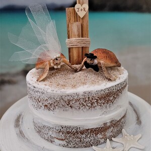 Sea turtle-bride-groom-Mr and Mrs-wedding-cake topper-beach-destination-turtle-ocean-turtle lover-starfish-grooms cake-woodland-animal image 3