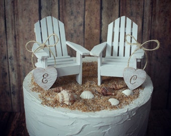 Mr. and Mrs. Adirondack chairs-wedding cake topper-beach wedding-destination wedding-beach-nautical-bride and groom-custom-blue