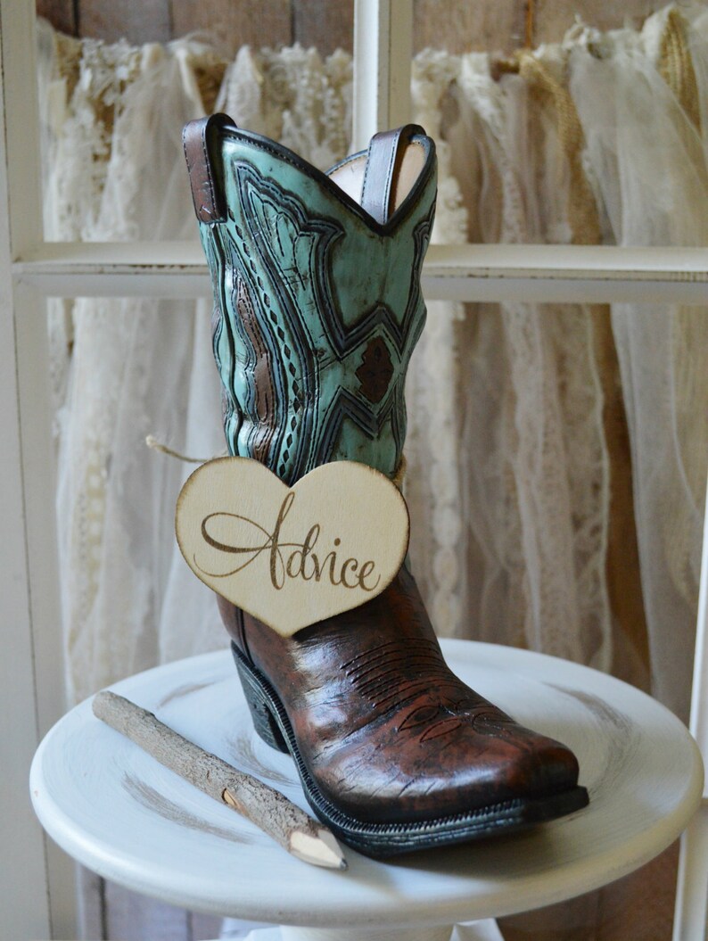 Cowboy Cowgirl Boot Centerpiece Western Wedding Advice Holder Etsy