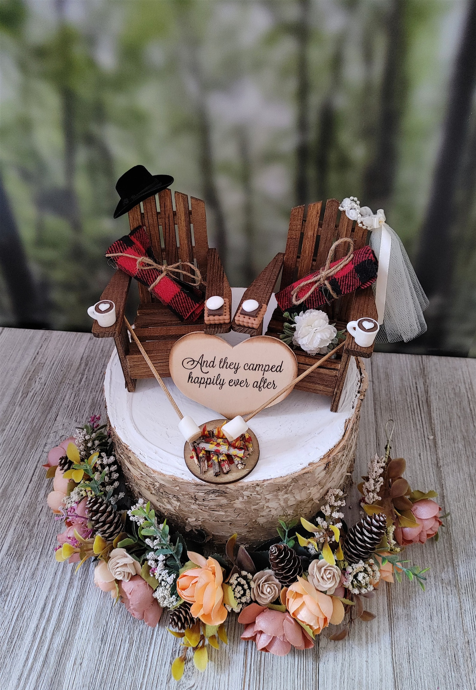 Camping Themed Wedding Cake Topper Camp Fire Smores Roasting Etsy