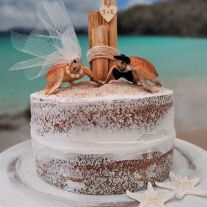 Sea turtle-bride-groom-Mr and Mrs-wedding-cake topper-beach-destination-turtle-ocean-turtle lover-starfish-grooms cake-woodland-animal image 4