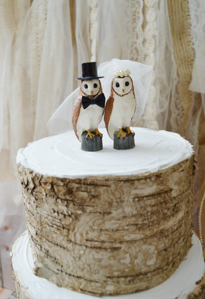 Owls Wedding Cake Topper Snow Owl Barn Wedding Bride Groom Etsy