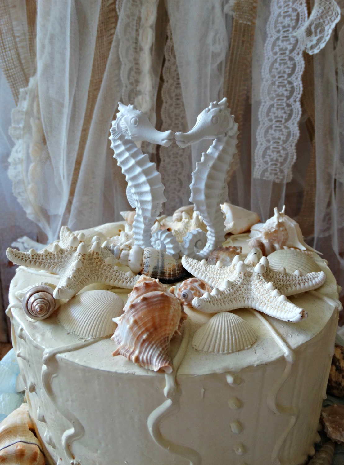 Acrylic Sea Horse Bride /& Groom Wedding Cake Topper Decoration.