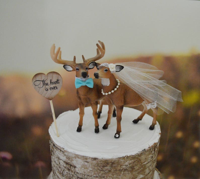 Buck and doe wedding cake topper bride and groom hunting couple antler hunting themed groom's cake camouflage deer wedding image 2