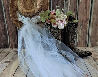 Fluffy Sense Wide brim Ivory size large tulle veil Bridal Cowgirl Hat 51UNgRlXGfL._AC_SY350_QL65_.jpg main image 2