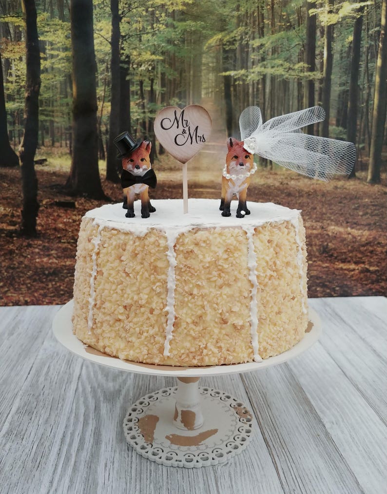 fox bride and groom wedding cake topper rustic woodland animal themed wedding fox lover red fox hunter whimsical Mr and Mrs fox topper image 6