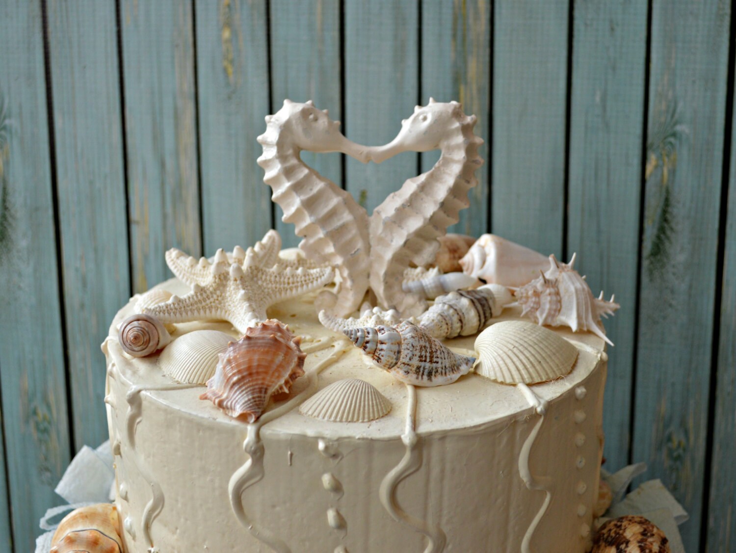 seahorse-wedding-cake topper-distressed-kissing-seahorse cake topper-...
