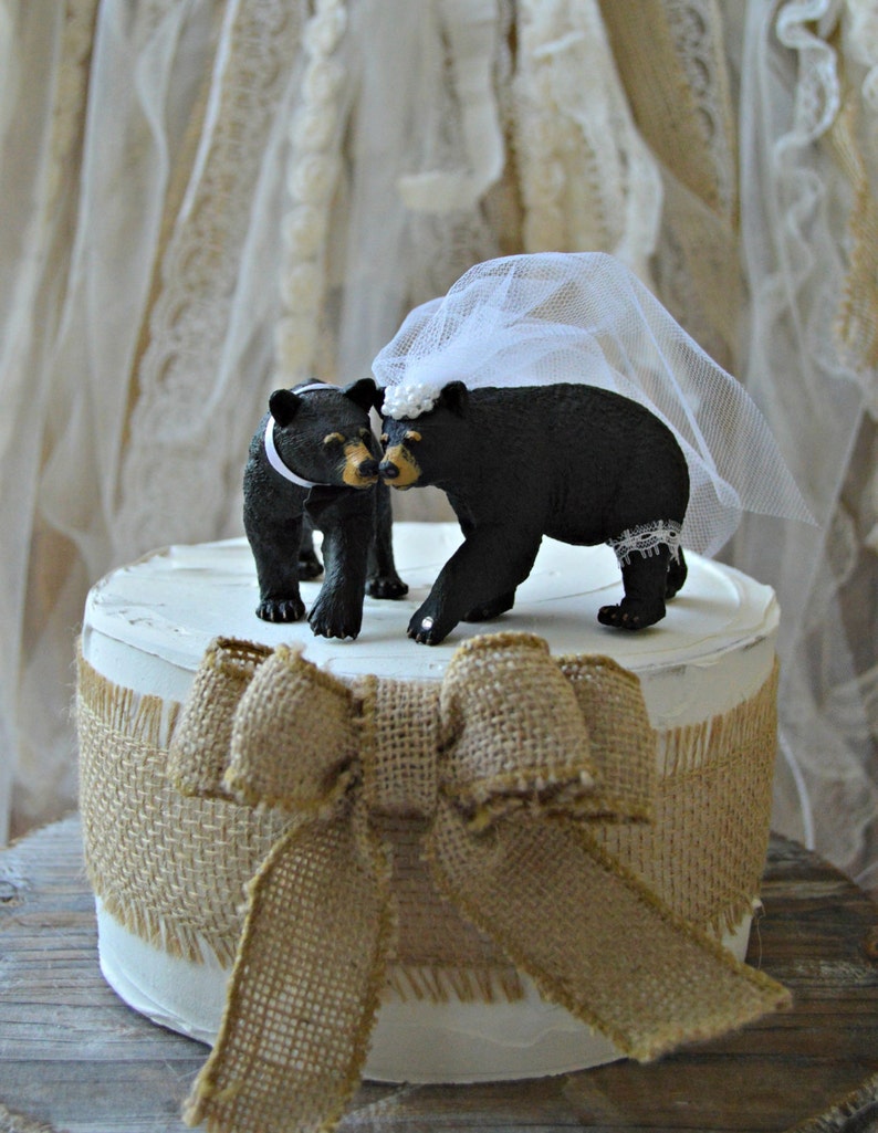 Black bear-wedding cake topper-brown bear-grizzly bear-bear lover-bear wedding topper-rustic wedding-rustic image 1