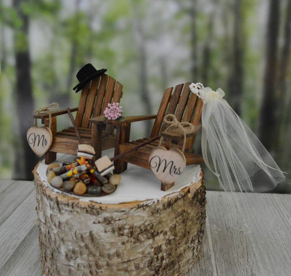 S Mores Themed Camping Wedding Cake Topper Fire Pit Mr Mrs Etsy